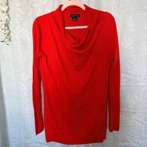 Trouve Women M Red Cowl Neck Tunic Sweater Long Sleeve Angora Blend Side Slits